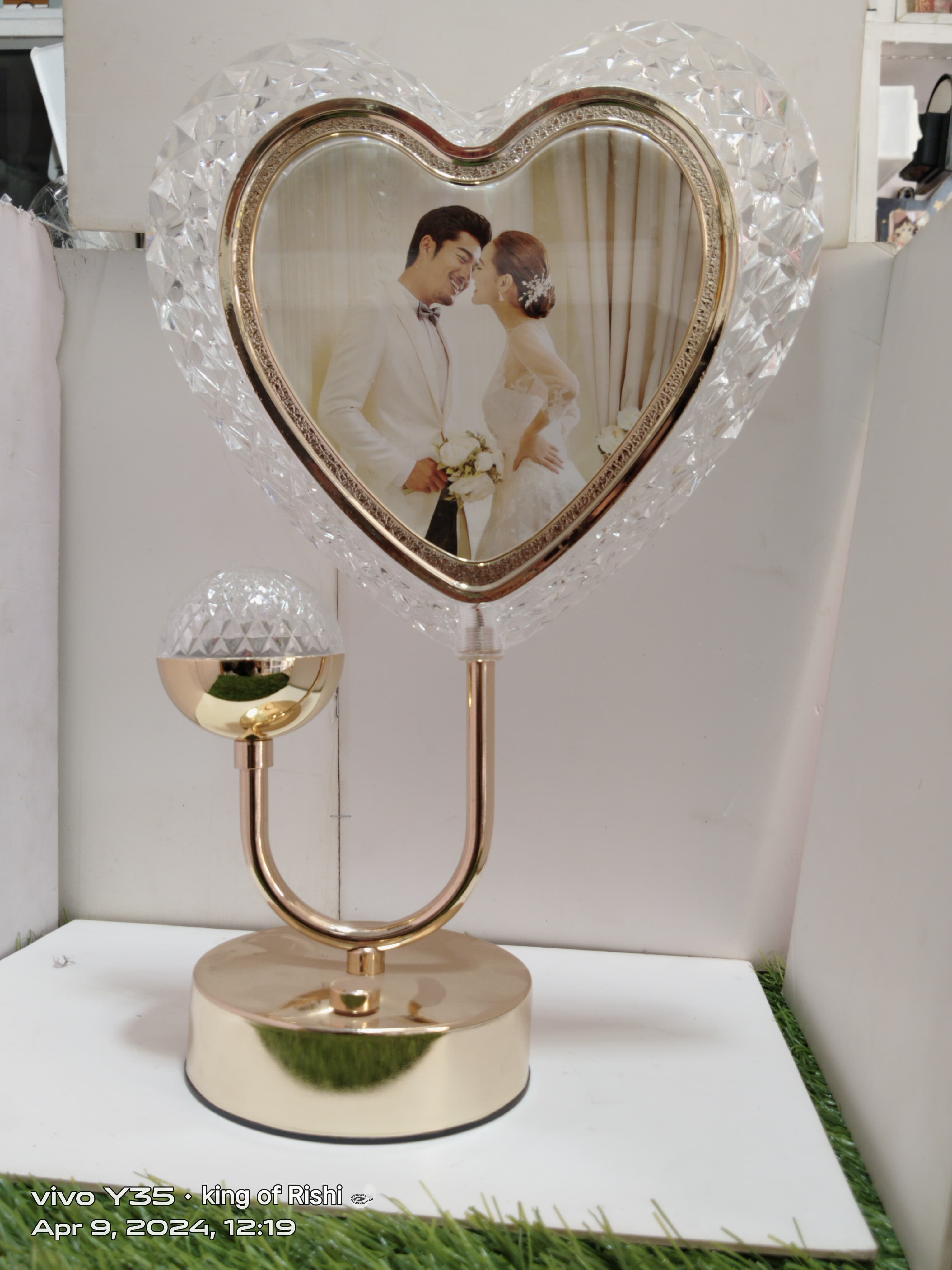 Heart Shape Crystal Light Lamp Photo Frame With USB Cable